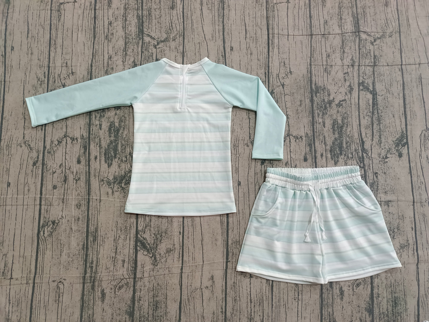Baby Boys Aqua Stripe Top Pockets Shorts Swimsuits Clothes Sets Preorder