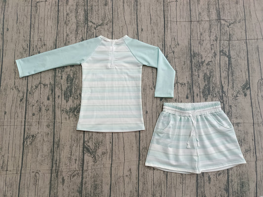 Baby Boys Aqua Stripe Top Pockets Shorts Swimsuits Clothes Sets Preorder