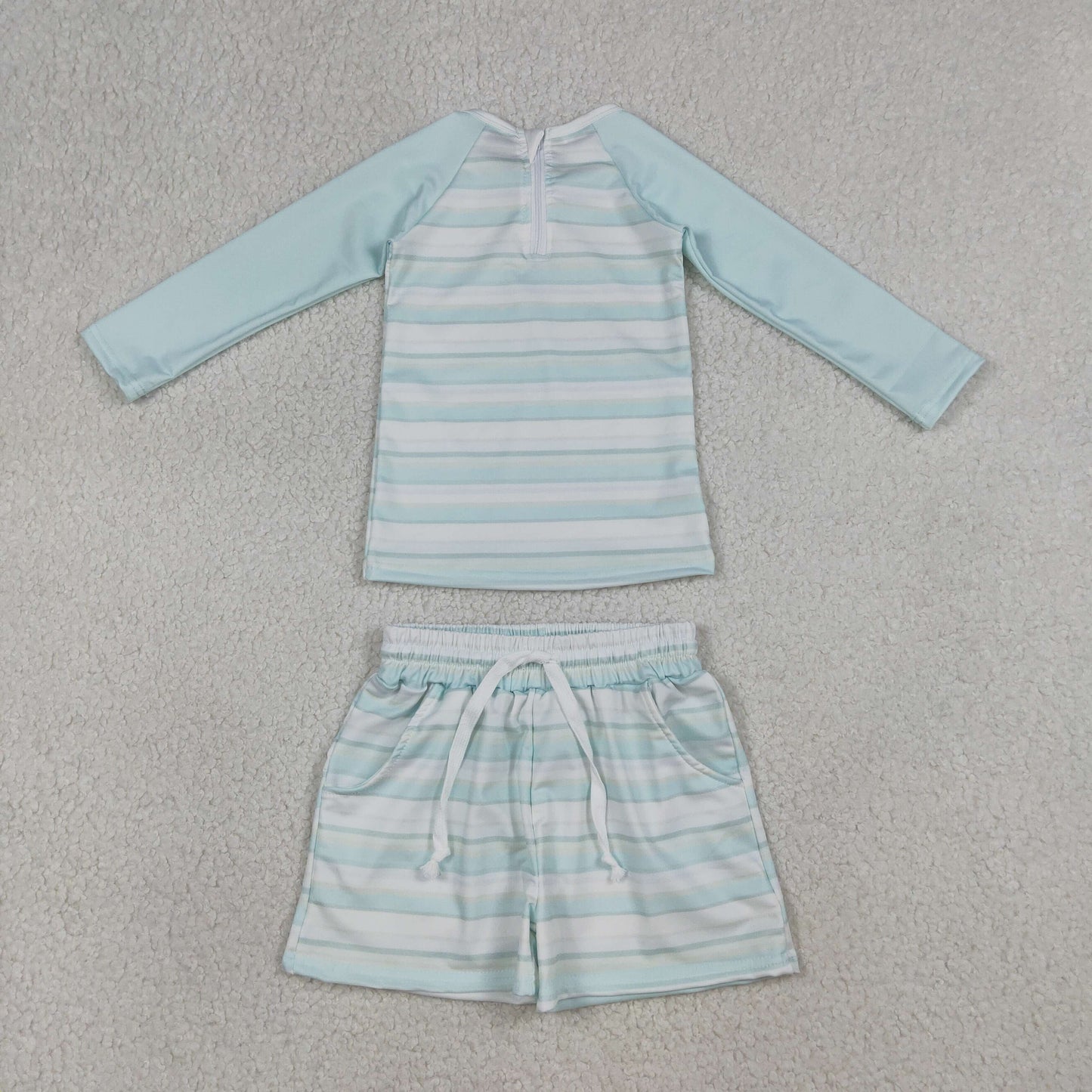 Baby Boys Light Blue Stripe Top Pockets Shorts Swimsuits