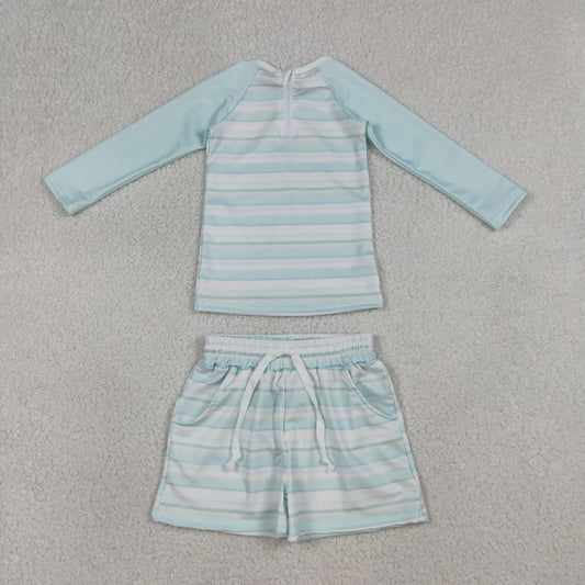 Baby Boys Light Blue Stripe Top Pockets Shorts Swimsuits