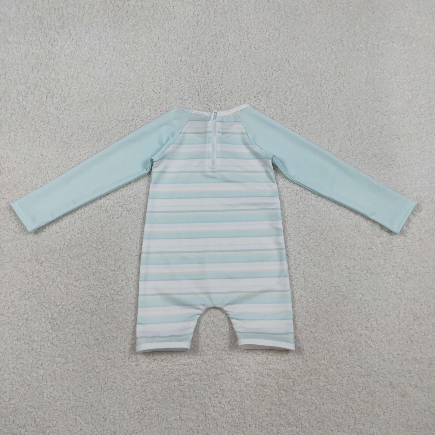 Sibling Baby Boys Light Blue Stripe Long Sleeve Top Short Back Zip Swimsuits