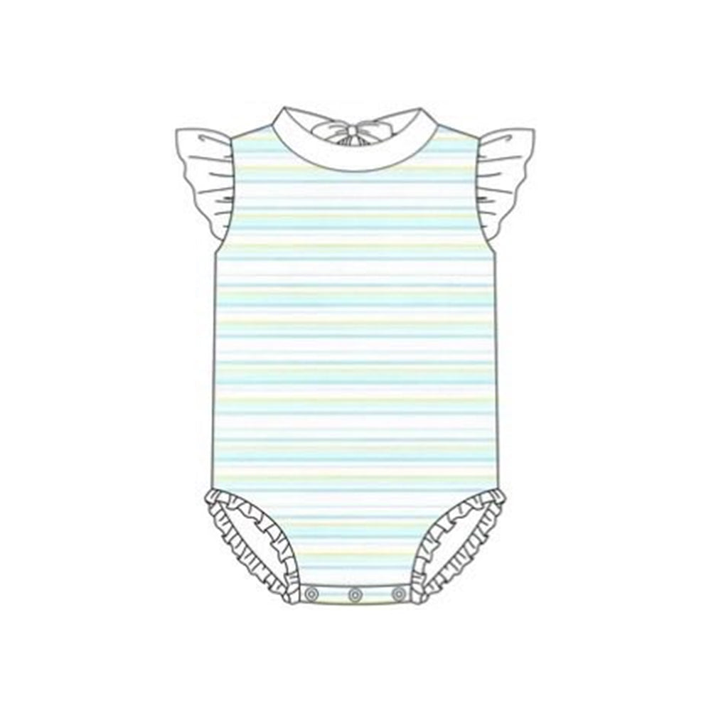 Baby Girls Aqua Stripe Ruffle Romper Swimsuits Preorder