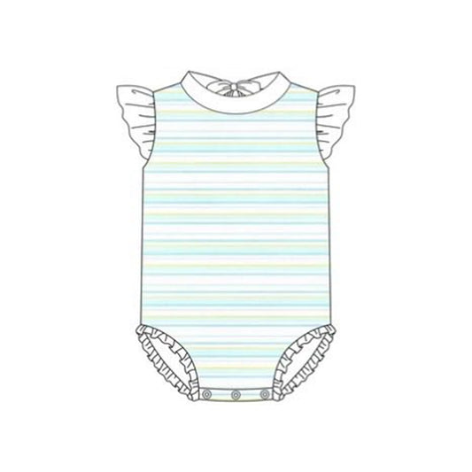 Baby Girls Aqua Stripe Ruffle Romper Swimsuits Preorder
