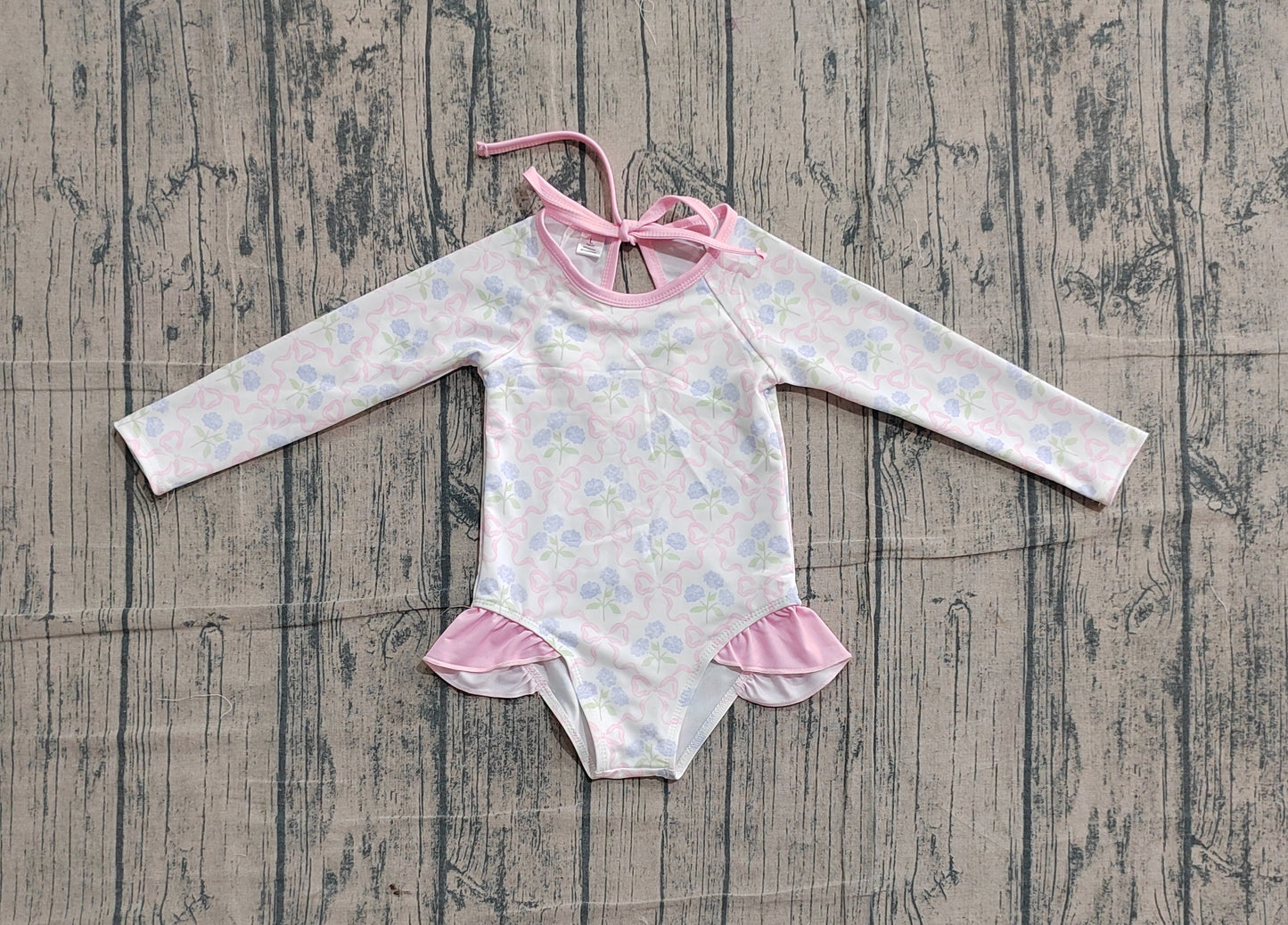 Baby Girls Flower Bows Checked Bummies One Piece Swimsuits