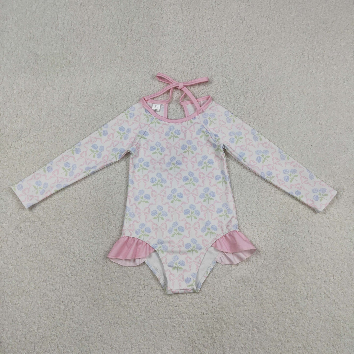 Baby Girls Flower Bows Checked Bummies One Piece Swimsuits