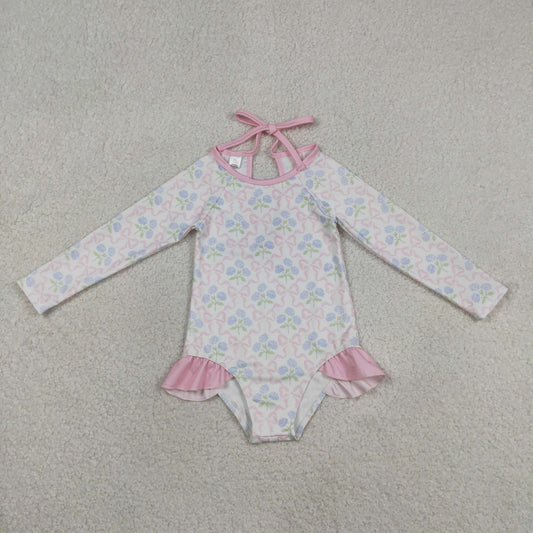 Baby Girls Flower Bows Checked Bummies One Piece Swimsuits