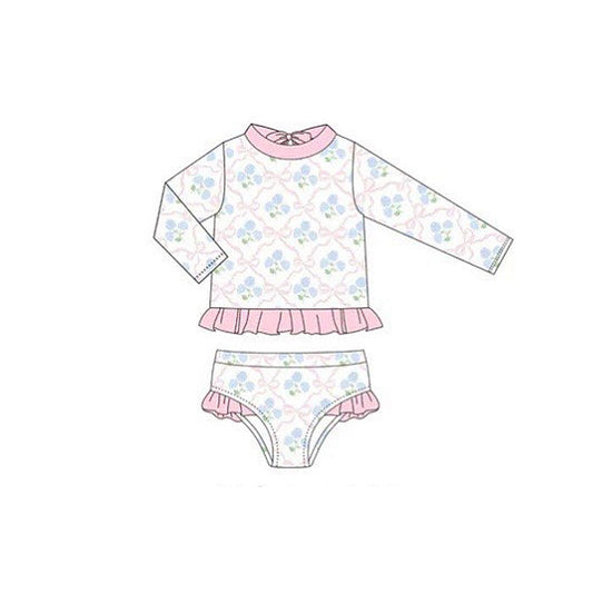 Baby Girls Bows Flowers Checked Ruffle Top Bummies 2 Pieces Swimsuits Preorder
