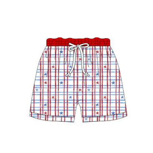Baby Boys Red Blue Stars Checked 4th of July Swimming Trunks Preorder