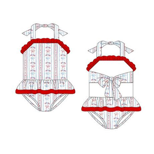 Baby Girls Strap Bow Flags Stripe Back Bows Tunic Bummies 4th of July Swimsuits Preorder