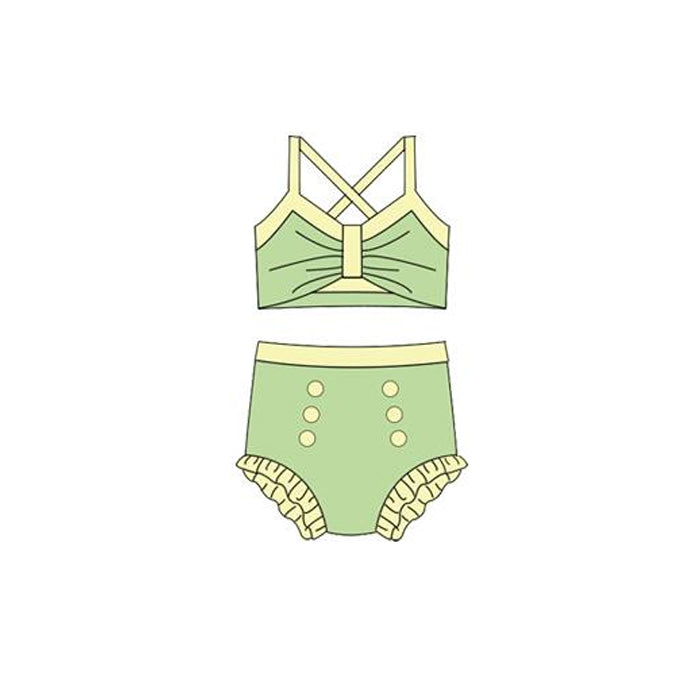 Baby Girls Light Green Strap Vest Top Bummies 2 Pieces Swimsuits Preorder
