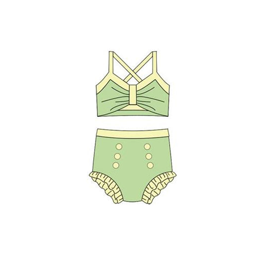 Baby Girls Light Green Strap Vest Top Bummies 2 Pieces Swimsuits Preorder