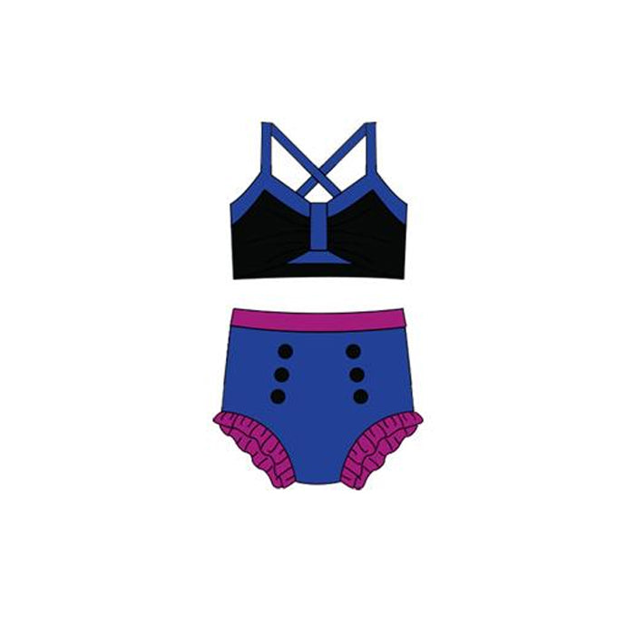Baby Girls Black Blue Strap Vest Top Bummies 2 Pieces Swimsuits Preorder