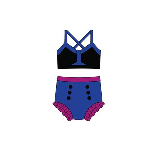 Baby Girls Black Blue Strap Vest Top Bummies 2 Pieces Swimsuits Preorder
