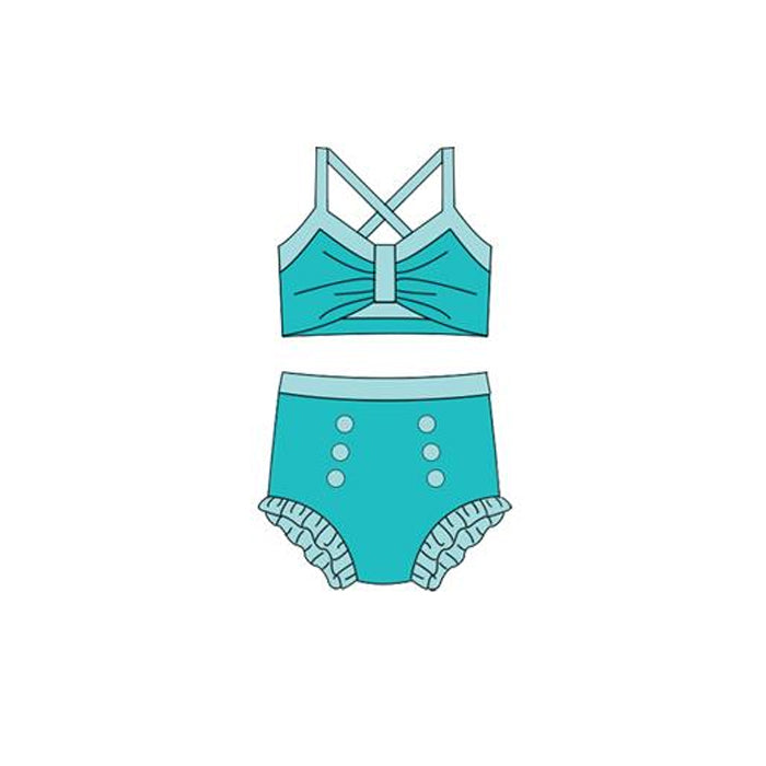 Baby Girls Aqua Strap Vest Top Bummies 2 Pieces Swimsuits Preorder
