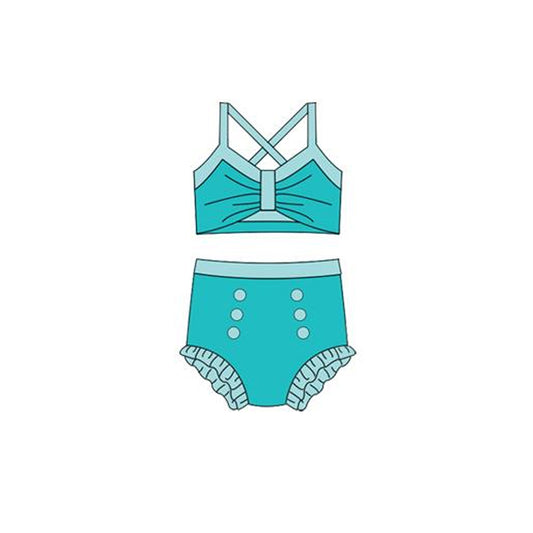 Baby Girls Aqua Strap Vest Top Bummies 2 Pieces Swimsuits Preorder