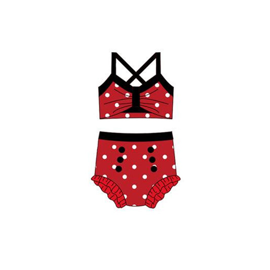 Baby Girls Red Polka Dots Strap Vest Top Bummies 2 Pieces Swimsuits Preorder