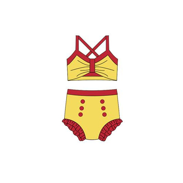 Baby Girls Yellow Strap Vest Top Bummies 2 Pieces Swimsuits Preorder
