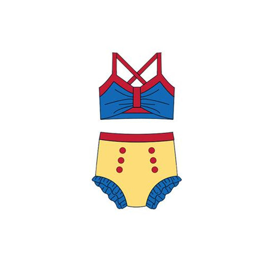 Baby Girls Blue Yellow Strap Vest Top Bummies 2 Pieces Swimsuits Preorder