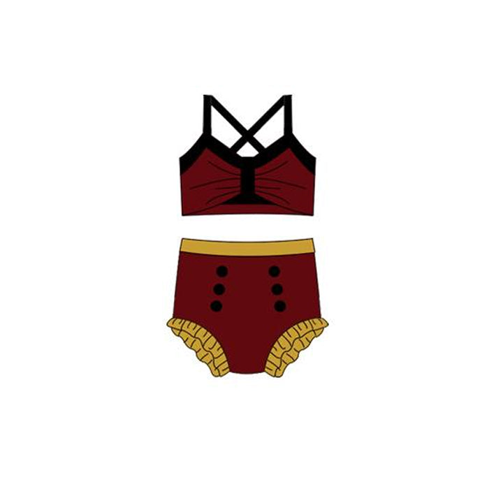 Baby Girls Dark Red Strap Vest Top Bummies 2 Pieces Swimsuits Preorder