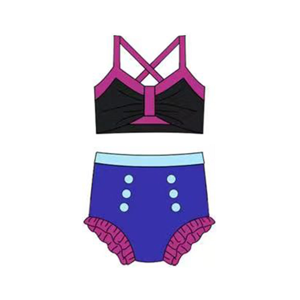 Baby Girls Black Purple Strap Vest Top Bummies 2 Pieces Swimsuits Preorder