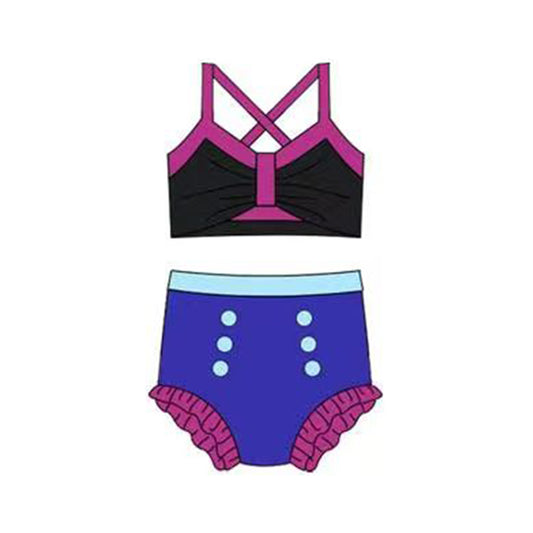Baby Girls Black Purple Strap Vest Top Bummies 2 Pieces Swimsuits Preorder