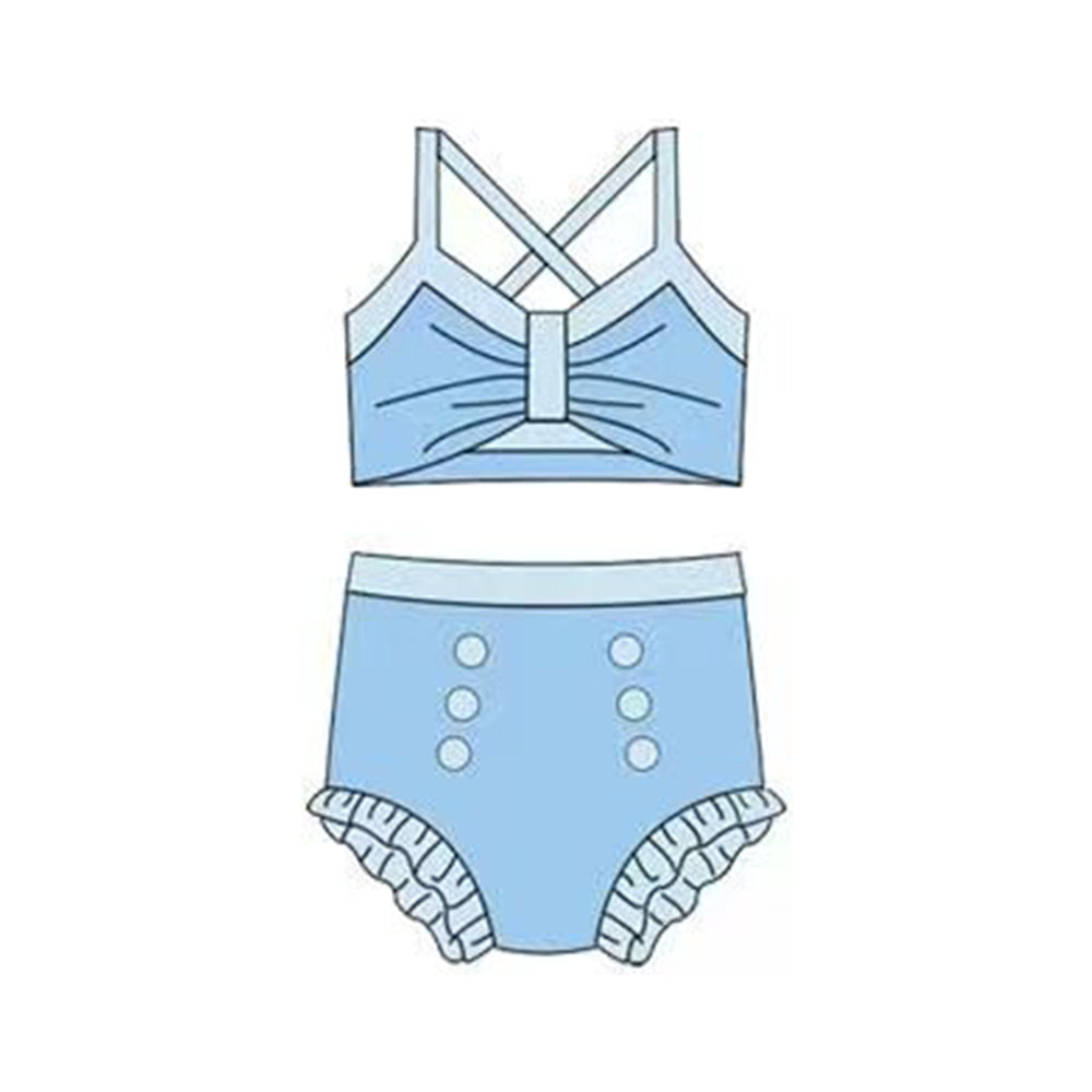 Baby Girls Light Blue Strap Vest Top Bummies 2 Pieces Swimsuits Preorder