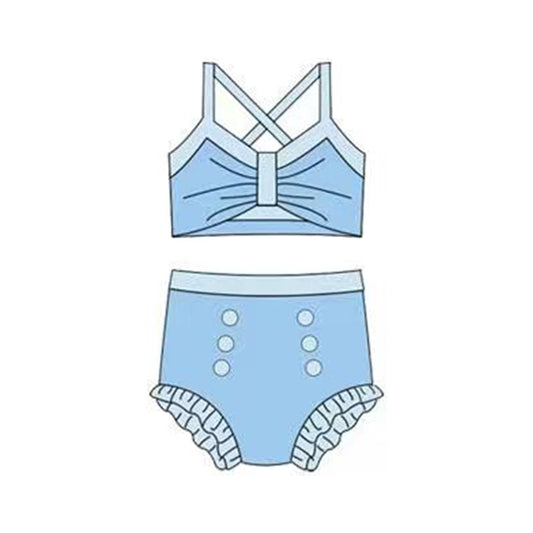 Baby Girls Light Blue Strap Vest Top Bummies 2 Pieces Swimsuits Preorder