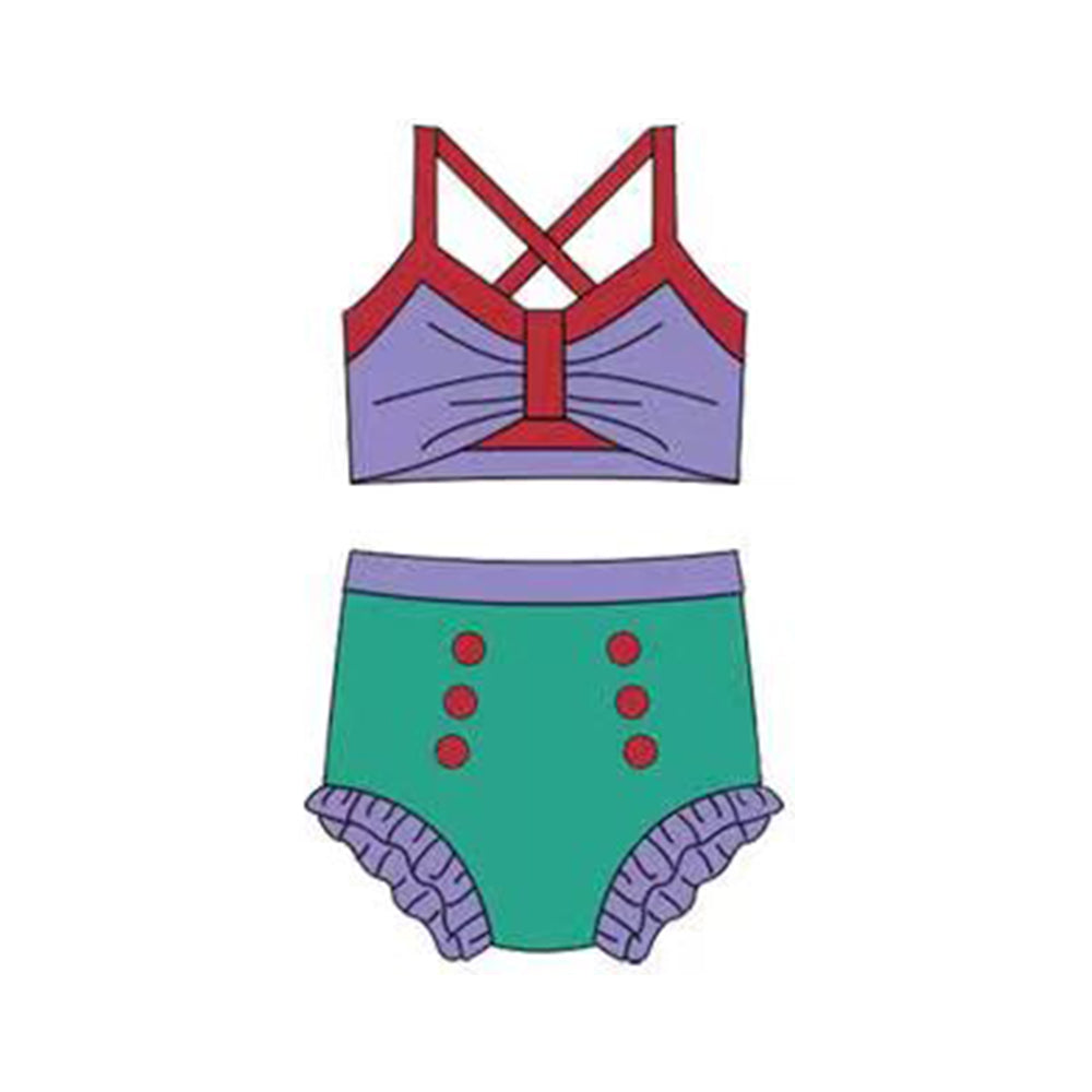Baby Girls Purple Green Strap Vest Top Bummies 2 Pieces Swimsuits Preorder