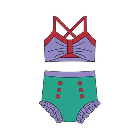 Baby Girls Purple Green Strap Vest Top Bummies 2 Pieces Swimsuits Preorder