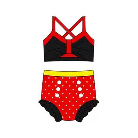 Baby Girls Black Red Strap Vest Top Bummies 2 Pieces Swimsuits Preorder