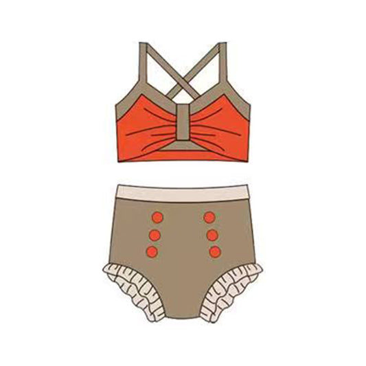 Baby Girls Khaki Orange Strap Vest Top Bummies 2 Pieces Swimsuits Preorder
