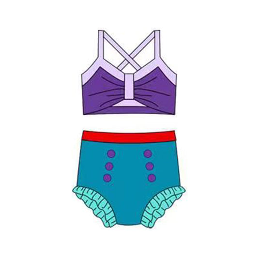 Baby Girls Purple Blue Strap Vest Top Bummies 2 Pieces Swimsuits Preorder