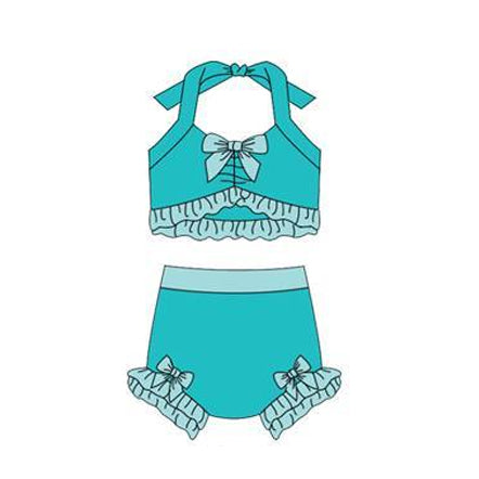 Baby Girls Aqua Strap Vest Bows Bummies 2 Pieces Swimsuits Preorder