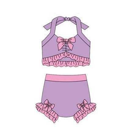Baby Girls Lavender Strap Vest Bows Bummies 2 Pieces Swimsuits Preorder