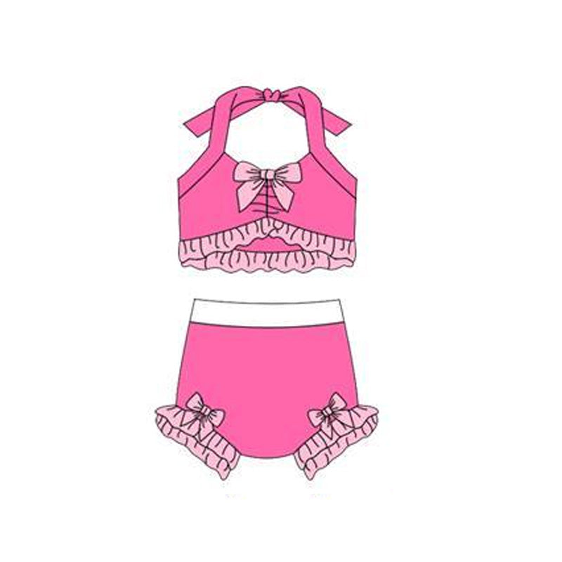 Baby Girls Hot Pink Strap Vest Bows Bummies 2 Pieces Swimsuits Preorder