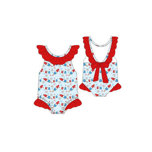 Baby Girls Popsicle USA Back Bows Collar 4th of July Swimsuits Preorder