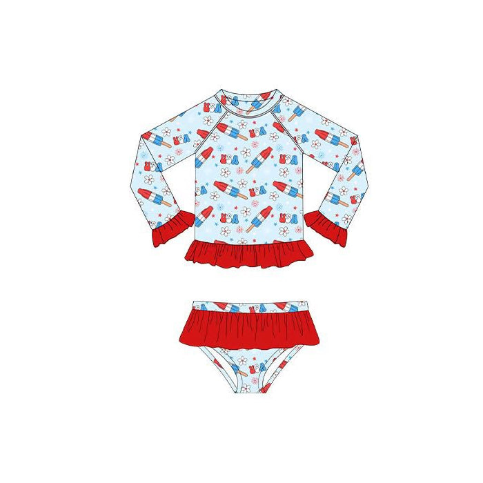 Baby Girls Popsicle USA Shirt Bummies 4th of July 2 Piece Swimsuits Preorder
