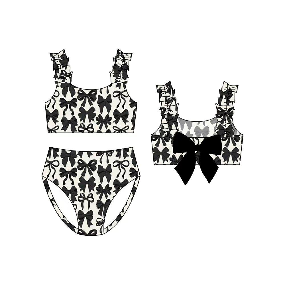 Baby Girls Strap Black Bows Plaid Vest Top Bummies 2 Piece Swimsuits Preorder