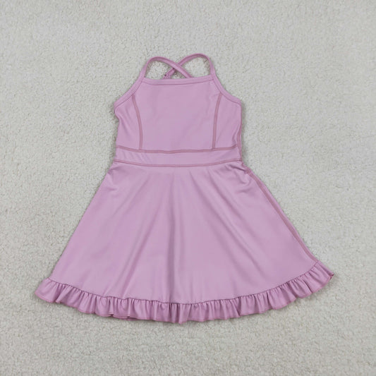 USA Shop Baby Girls Pink Strap Yoga Active Short Ruffle Knee Length Dresses