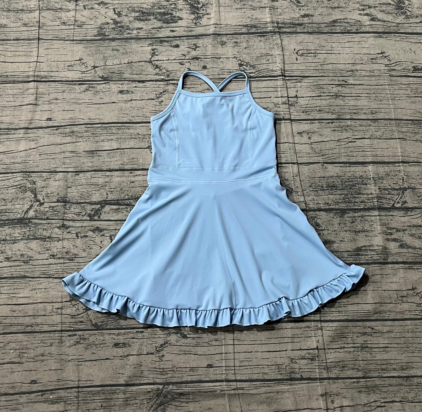 Baby Girls Light Blue Strap Yoga Active Shorts Ruffle Knee Length Dresses