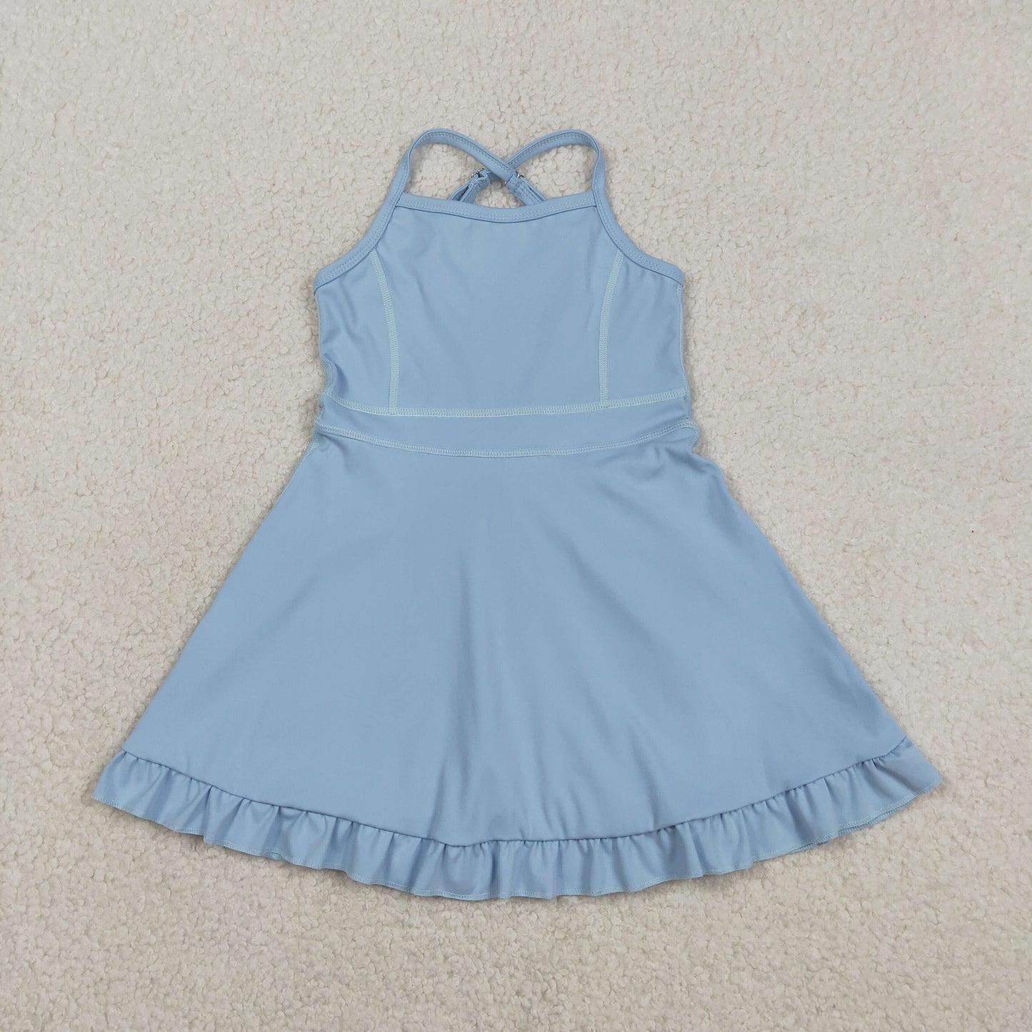 Baby Girls Light Blue Strap Yoga Active Shorts Ruffle Knee Length Dresses
