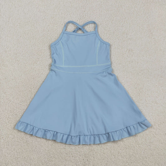 Baby Girls Light Blue Strap Yoga Active Shorts Ruffle Knee Length Dresses
