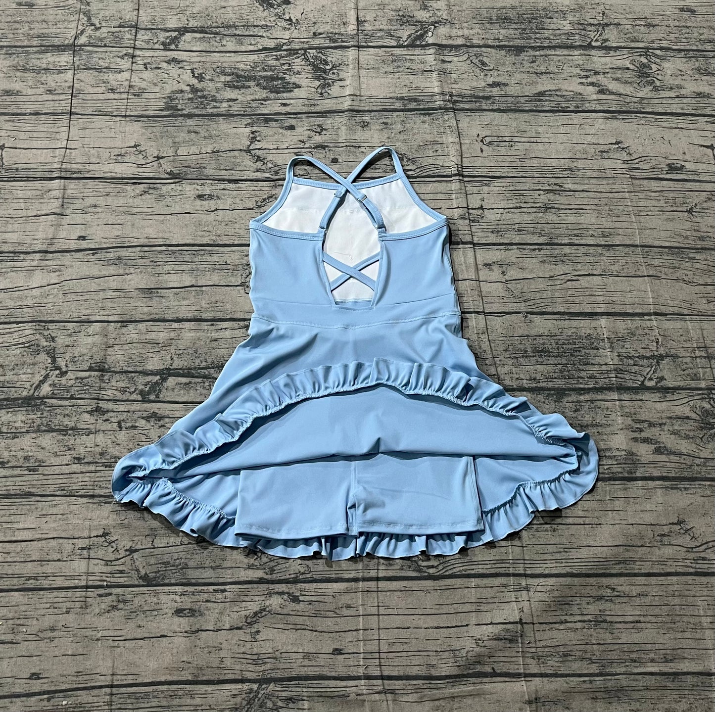 Baby Girls Light Blue Strap Yoga Active Shorts Ruffle Knee Length Dresses