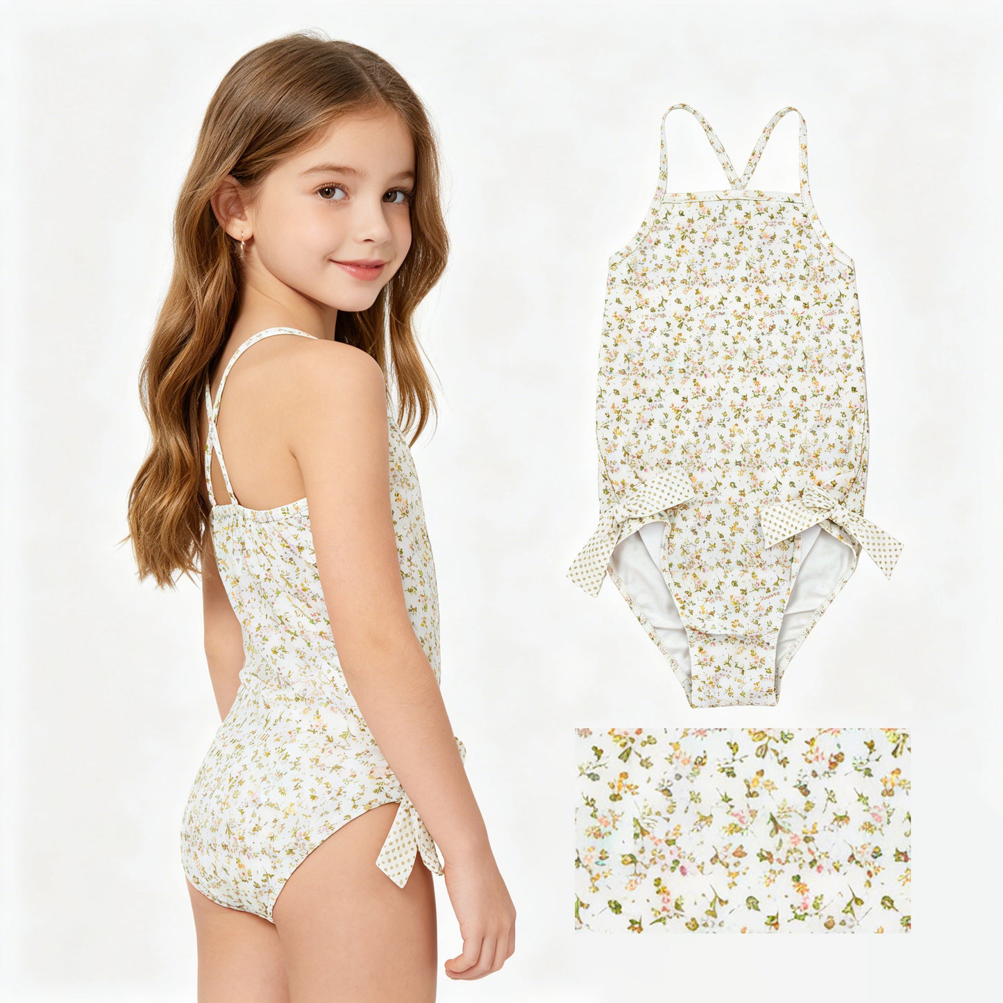 Baby Girls Strap Small Flowers Bows Swimsuits