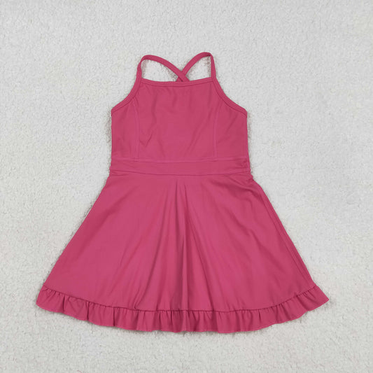 USA Shop Baby Girls Hot Pink Strap Yoga Active Short Ruffle Knee Length Dresses