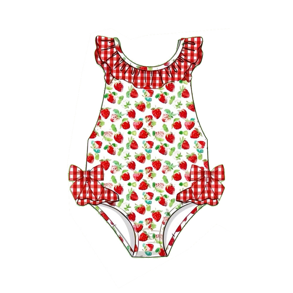 Baby Girls Sleeveless Strawberry Bows Swimming Swimsuits Preorder