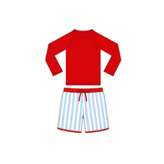 Baby Boys Red Long Sleeve Top Stripe Short 4th of July Swimming Clothes Sets Preorder