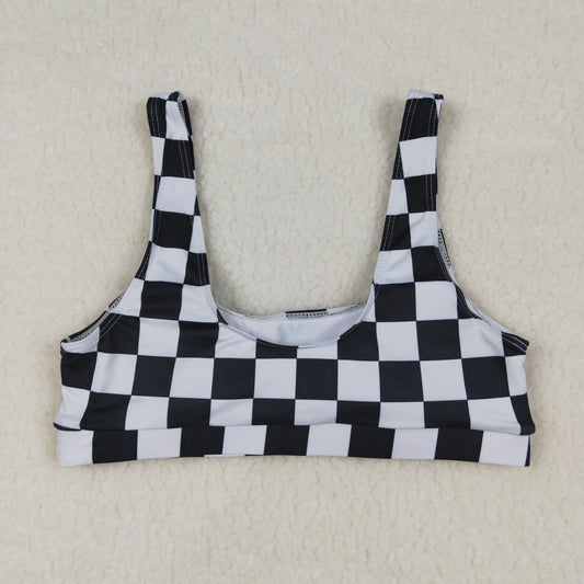 USA Shop Adult Women Black Checked Swimsuits Bra Vests Top