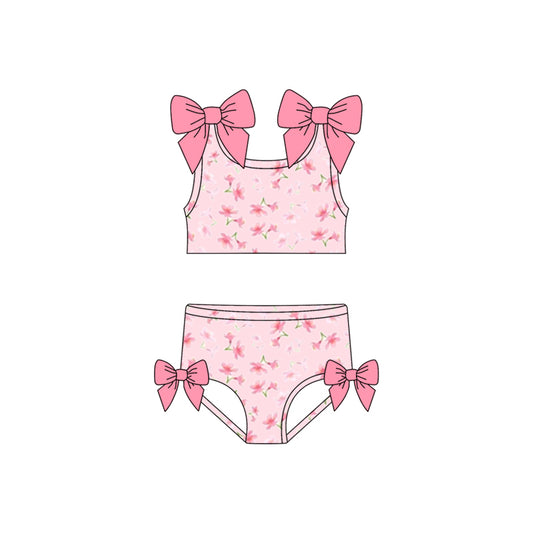 Baby Girls Pink Bows Sleeveless Flowers Top Bummies Swimsuits Preorder