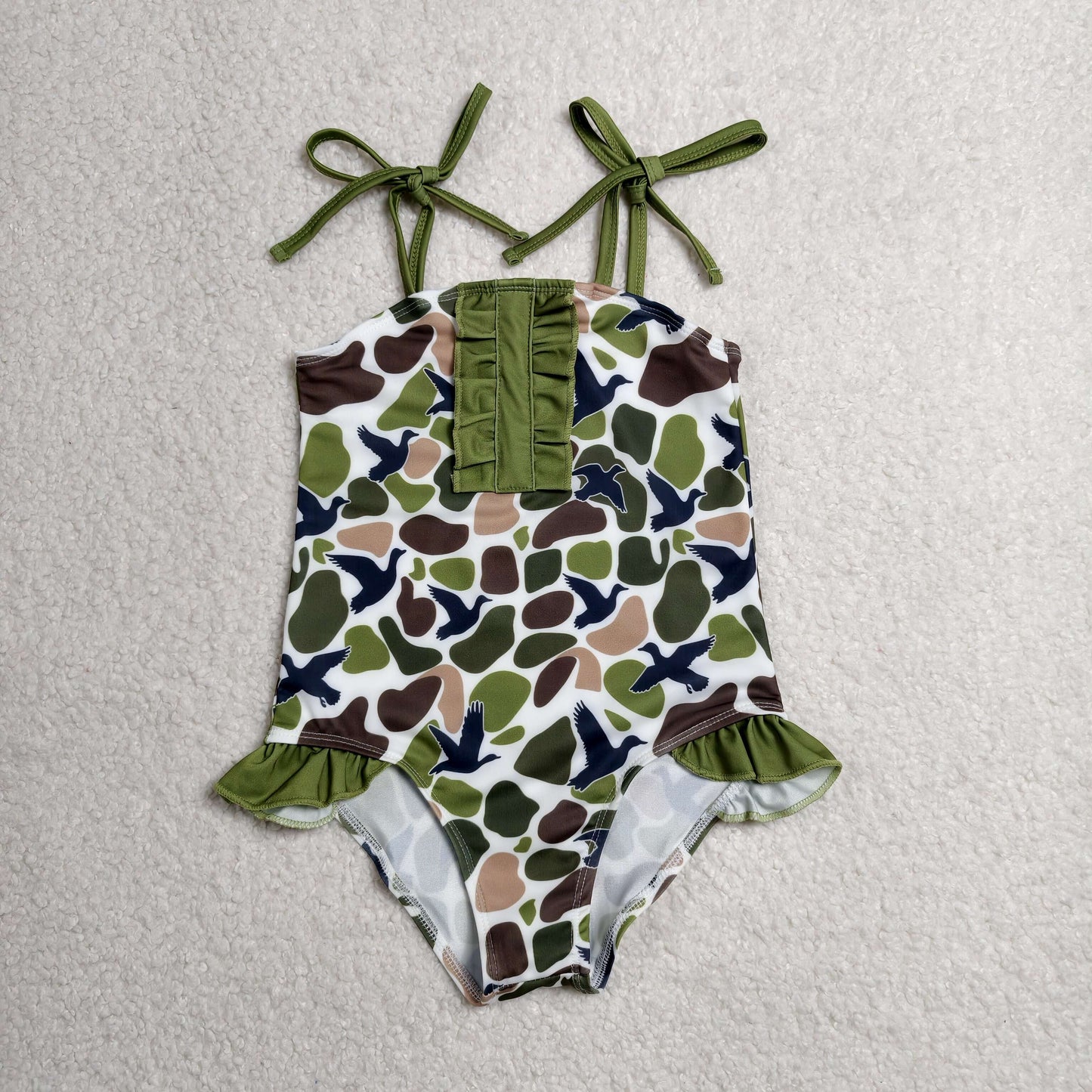 Baby Girls Strap Southern Green Camo Ducks Hunting Swimsuits